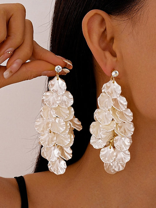 Petal Drop Elegant Floral - Earrings Satin Women's Layered