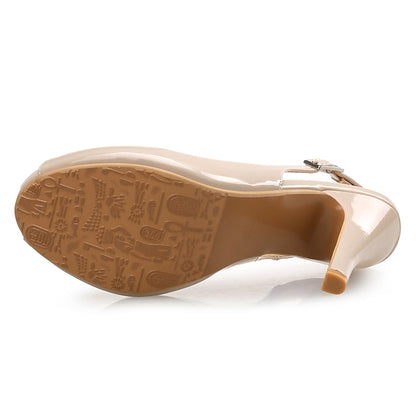 Leather Slingback Heels High Peep-Toe Patent Black Women's