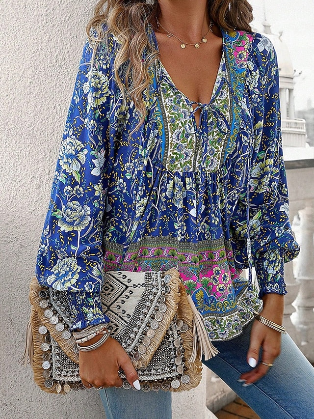 Women's Shirt Boho Shirt Summer Tops Print Flower Daily