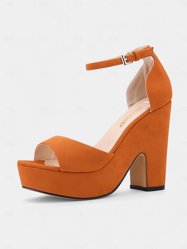 Suede Nude Sandals - Platform Women's Chunky Block Heel