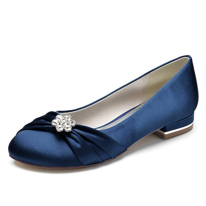Wedding Women's with Light Flats Satin Rhinestone Blue