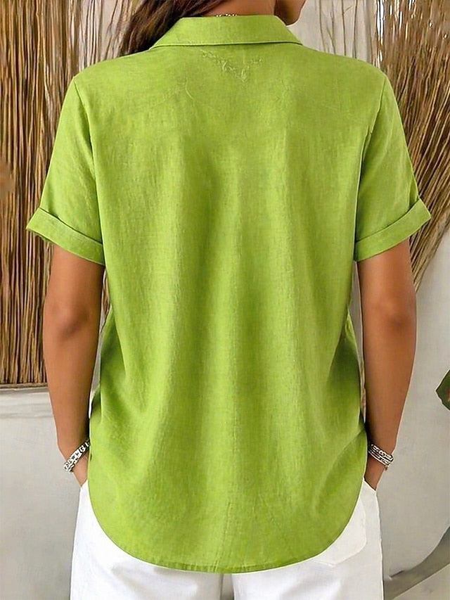 Women's Blouse Buttons Solid Color Stylish Casual Short