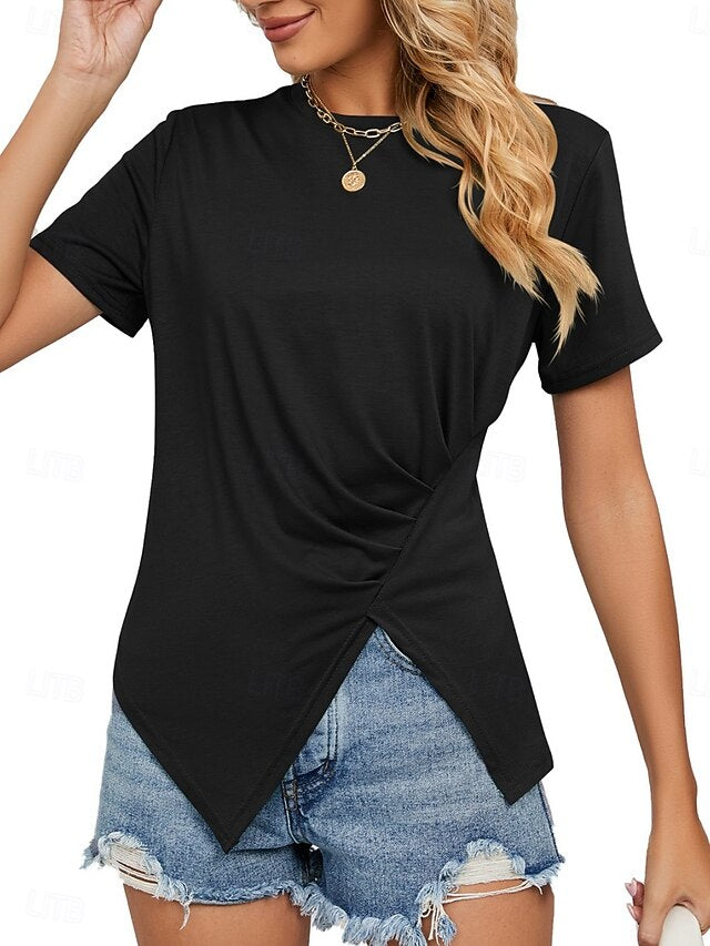 Women's T Shirt Tee Top Ruched Plain Fashion Stylish