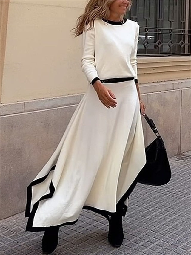 Women's Blouse Skirt Long Sleeve Crew Neck Solid Color