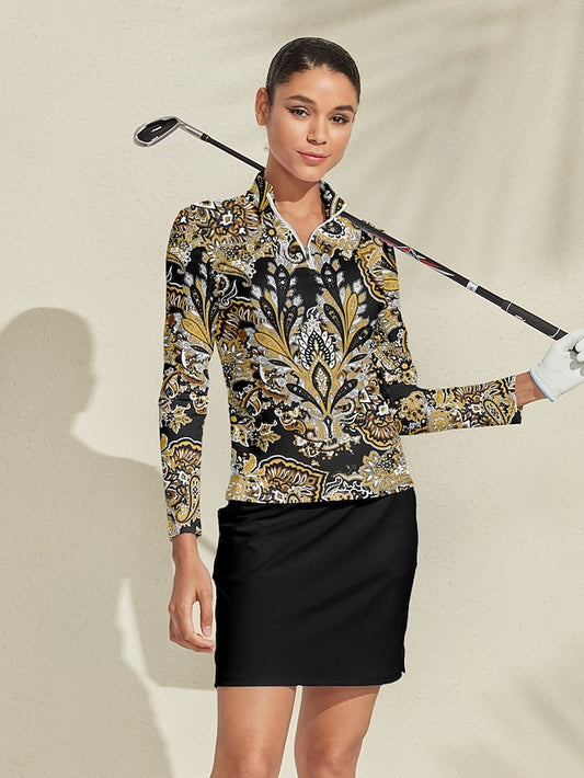 Women's Golf Polo Shirt Yellow Long Sleeve Top Ladies Golf
