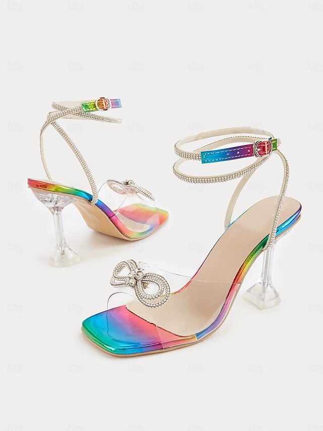 Heel with Clear High Colorful Crystal Detail Heels Rainbow Bow -