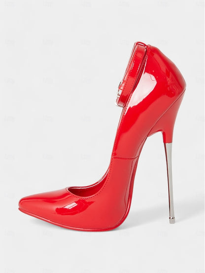 Heels Patent Stiletto with Strap Leather Red Ankle Women's