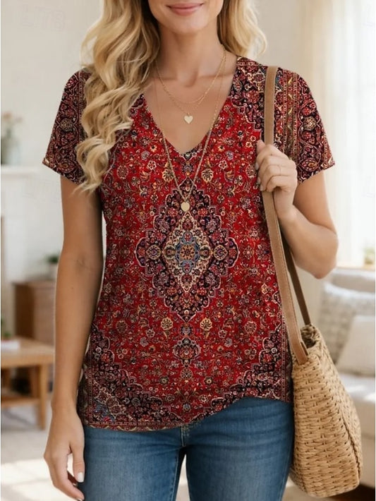 Women's T Shirt Print Graphic Geometric Paisley Vintage