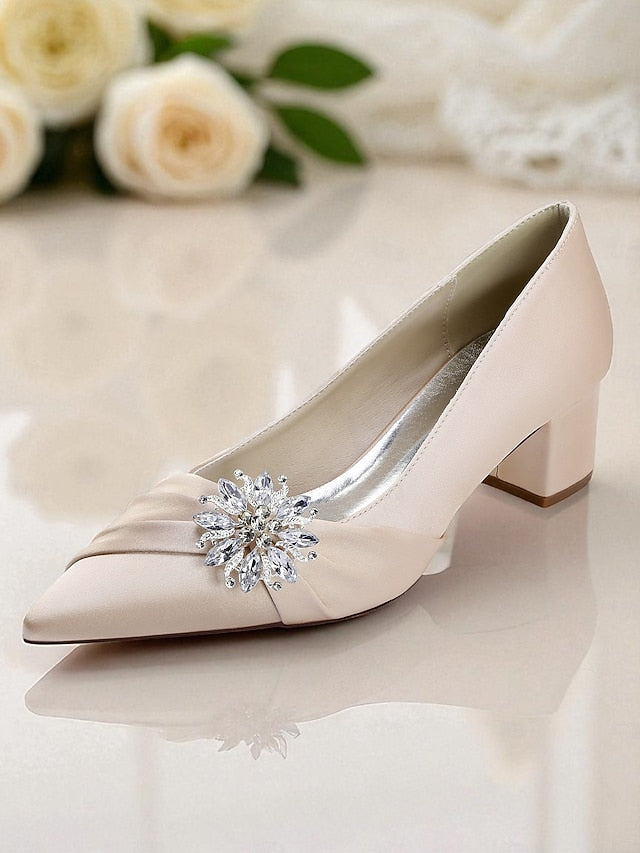 Crystal with Low Women's Pumps Heel White Block