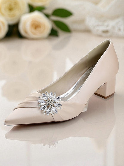Heel Pumps Women's Block with Crystal White Low