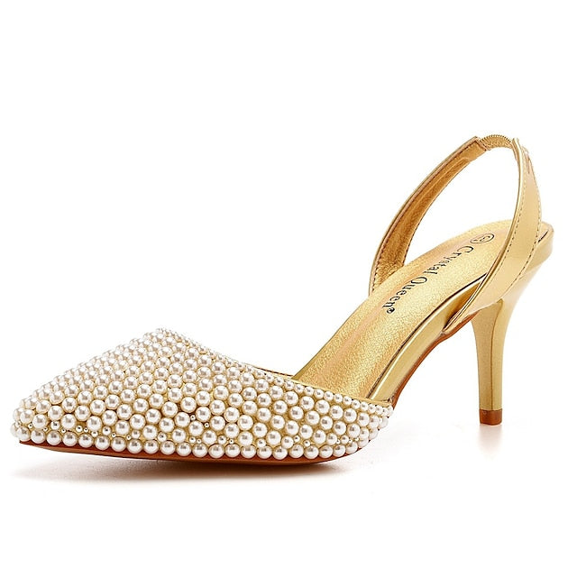 – Pearl Embellishments Heels Women's White Slingback with