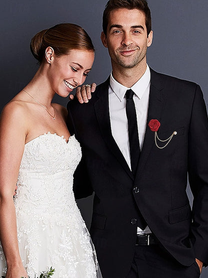 Lapel Elegant Pin – Red Men's Chain with Gold Rose