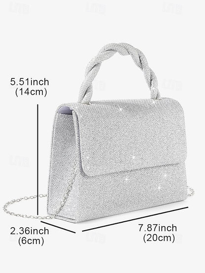 Braided and Handbag Silver Handle Women's with Glitter