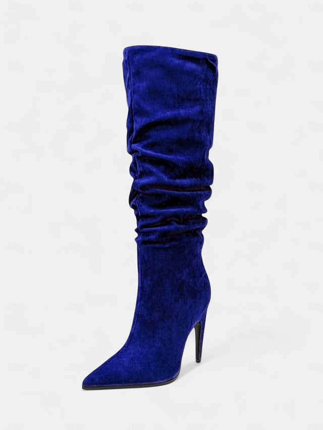 Pointed Green Women's Toe Slouch Knee - Velvet High Boots