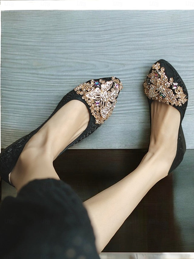 Flats with Ballet Beaded Women's Foldable Embroidered