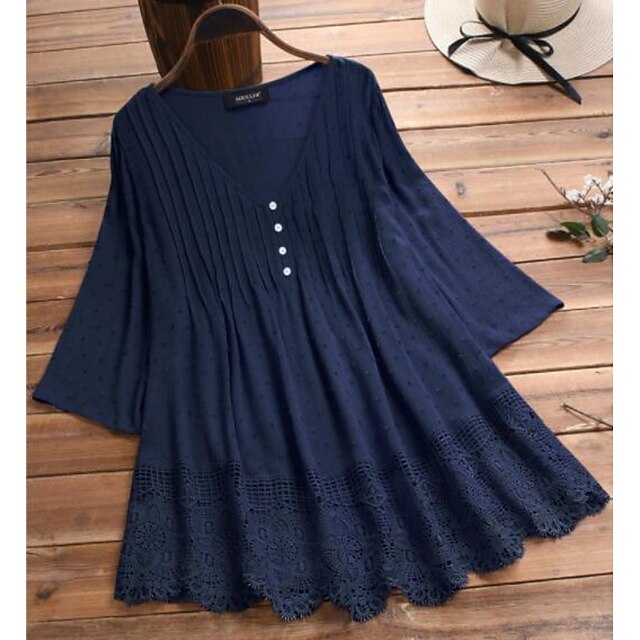 Women's Shirt Lace Shirt Blouse Eyelet top Lace Buttons