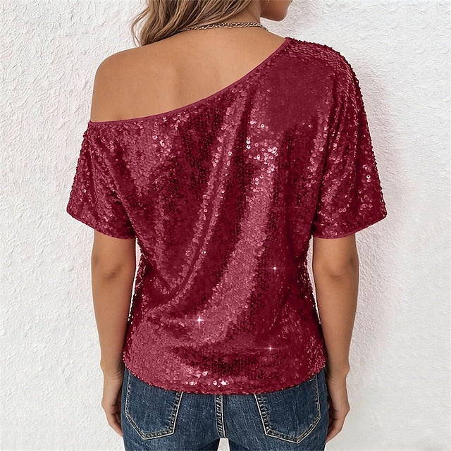 Women's Summer Tops Blouse Dressy Tops Sequin Tops Ruched