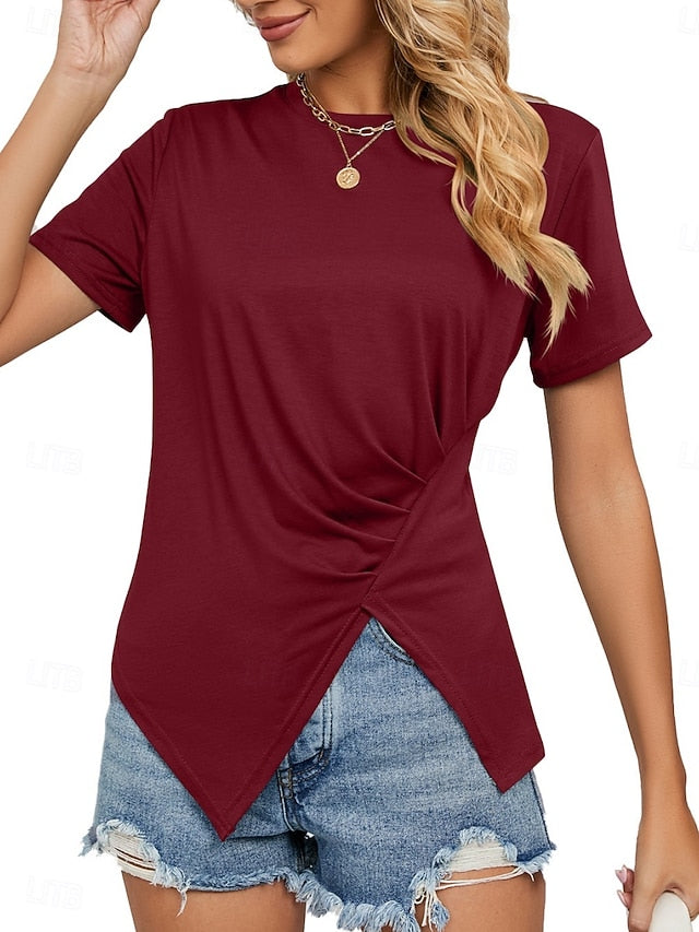 Women's T Shirt Tee Top Ruched Plain Fashion Stylish