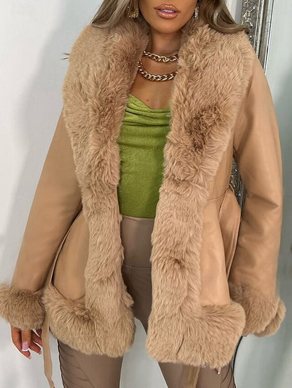 Jacket Warm Leather Breathable Faux Women's Fur Collar
