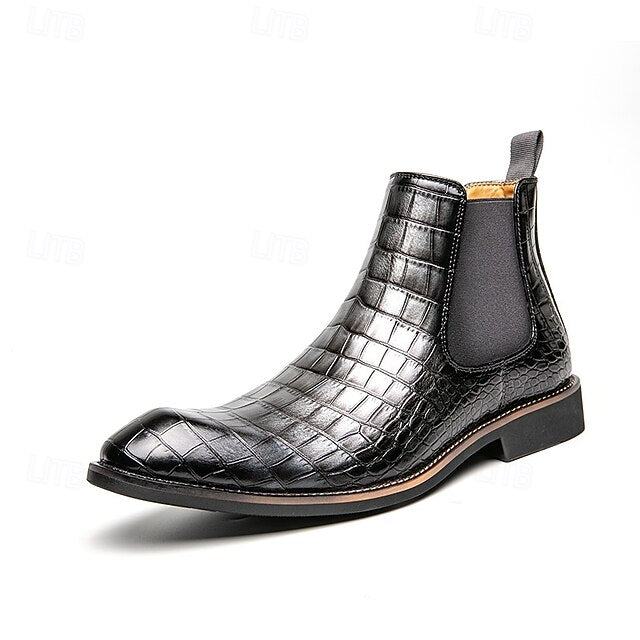 – Boots Slip-On Pattern Crocodile Men's Brown Chelsea