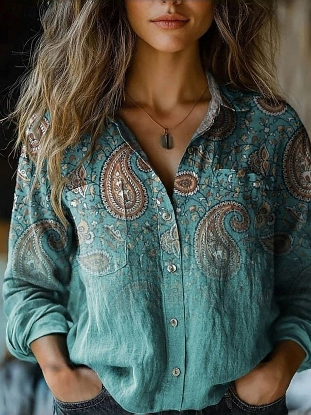 Women's Shirt Floral Paisley Stylish Modern Long Sleeve