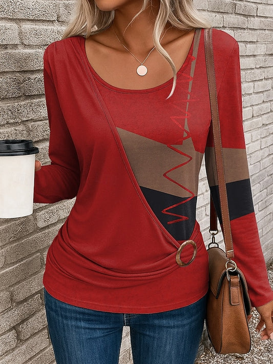 Women's T Shirt Patchwork Print Graphic Geometric Vintage