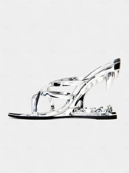 Flat Sandals Metallic with - Sculpted Design Unique Heel Gold