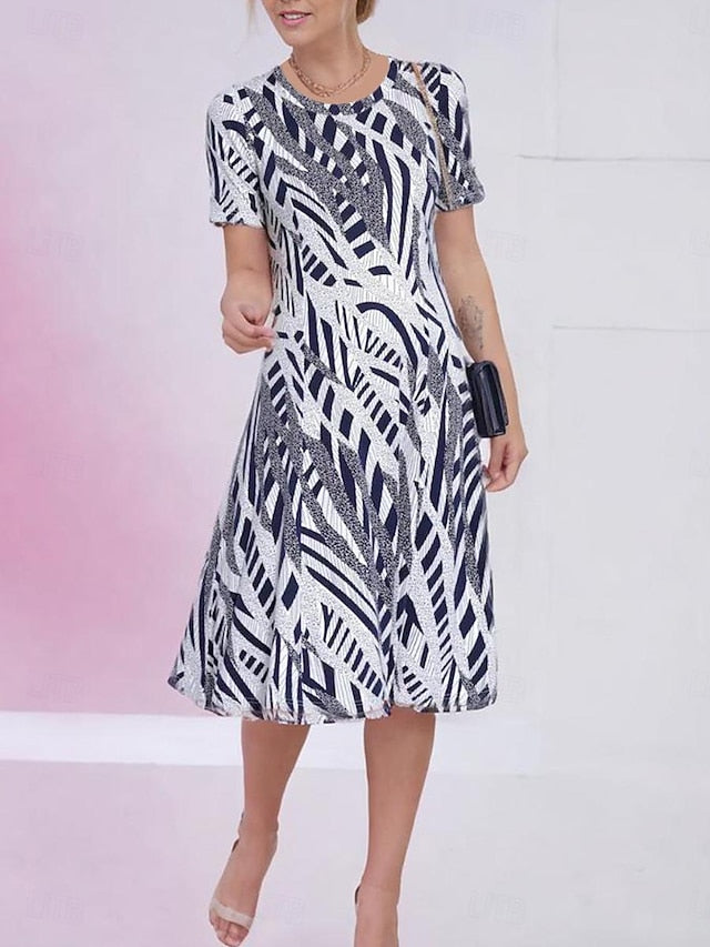 Women's Elegant Party Evening Midi Dress Crew Neck Short