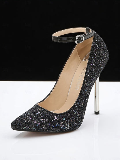 Glitter – Gold Pointed Women's Stiletto Toe Sparkly Heels
