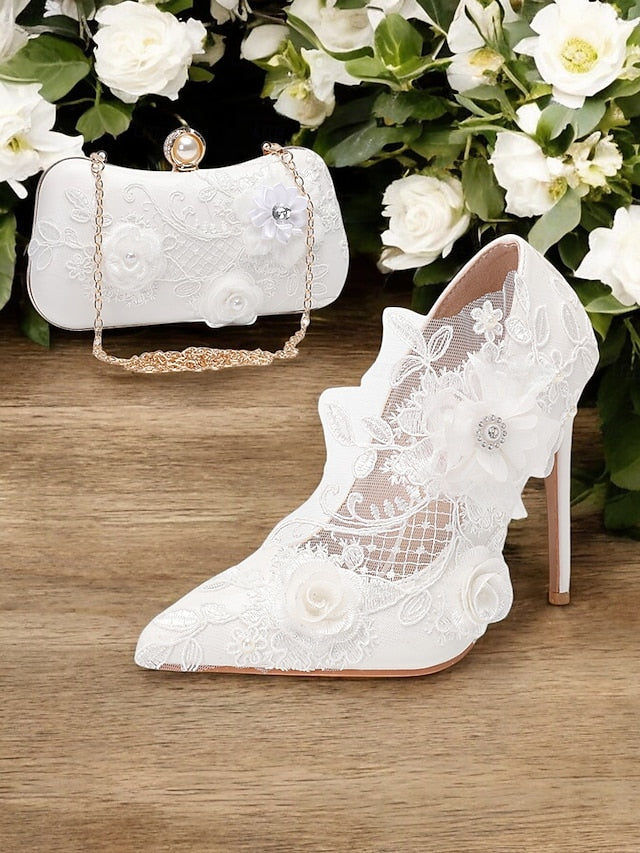White Shoes Wedding with Floral Lace Embellishments