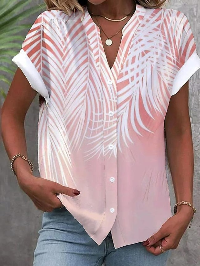 Women's Shirt V Neck Button Down Blouse Fashion Streetwear