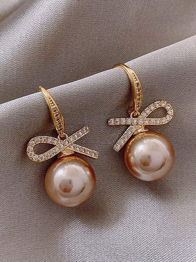 Rhinestone Pearl Earrings and Christmas Women's with Bow
