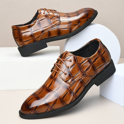 Brown Men's Crocodile-Pattern Leather Shoes