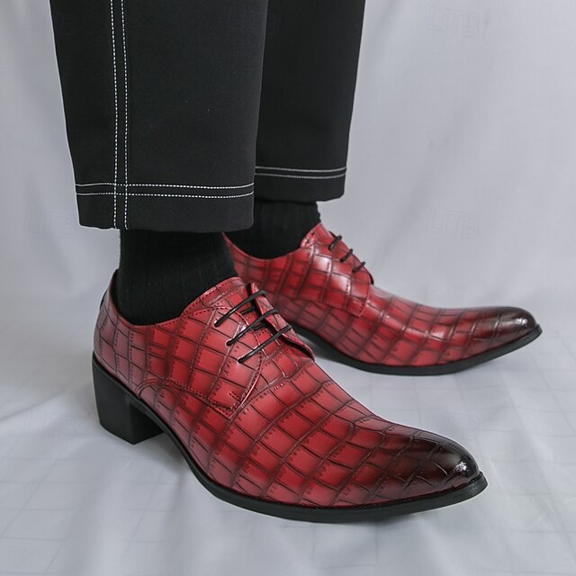 Pattern Red Leather – Crocodile Faux Shoes Men's