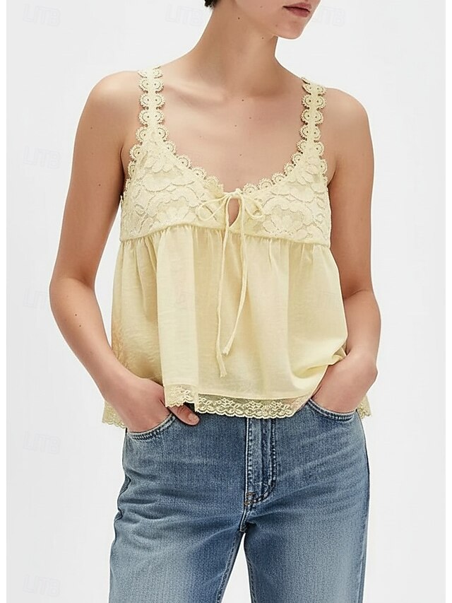 Women's Blouse Lace Tops Camisole Tank Top Patchwork Lace