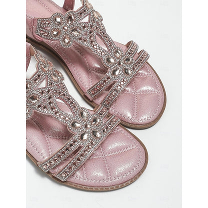 Boho Silver – Rhinestone Sandals Flat T-Strap Women's