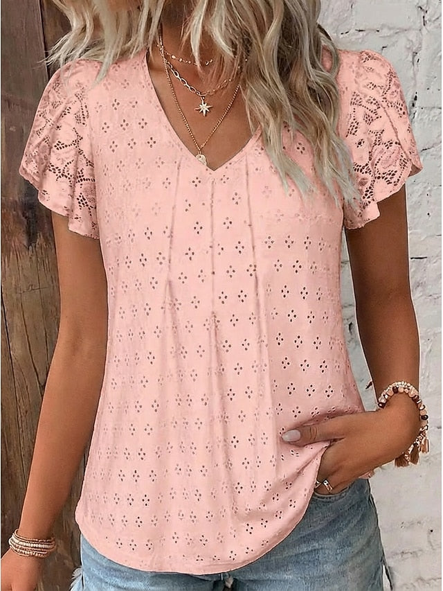 Women's Shirt Blouse Eyelet top Lace Tops Lace Eyelet Plain