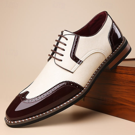 and Shoes Leather Wingtip Burgundy Oxford Faux Men's White