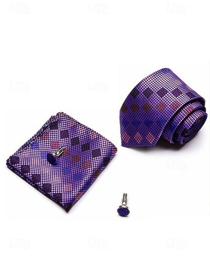 Silk Set Tie – and Men's Checkered Pocket Purple Square