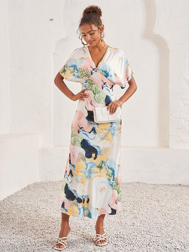 Women's Wedding Guest Dress Elegant Tie Dye Maxi Dress