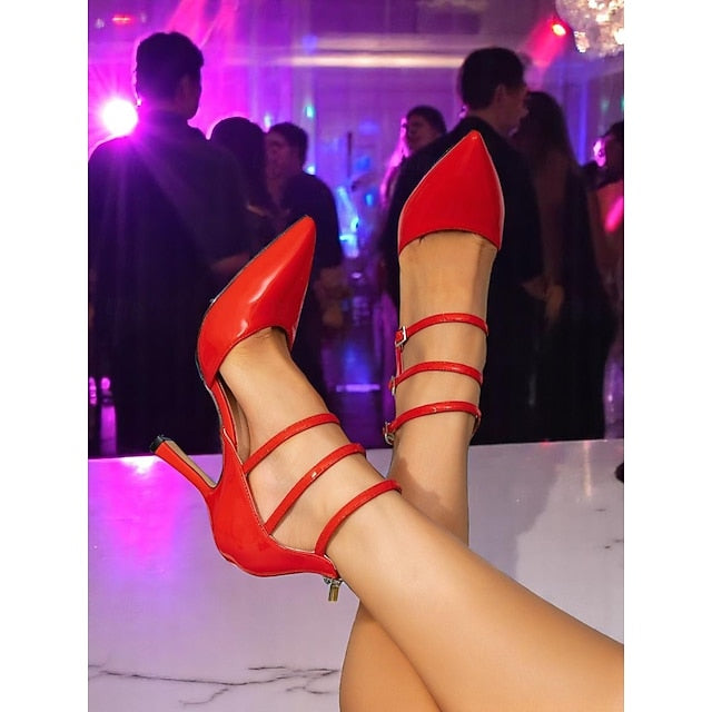 Sexy Women's – High Strappy Heels Leather Patent Red