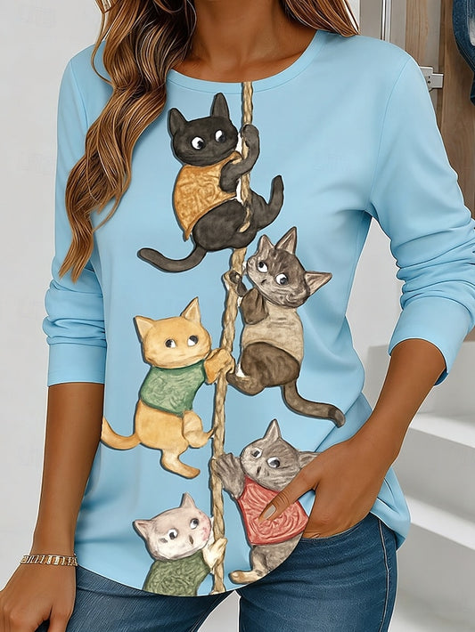 Women's T Shirt Print Graphic Animal Cat Fashion Stylish