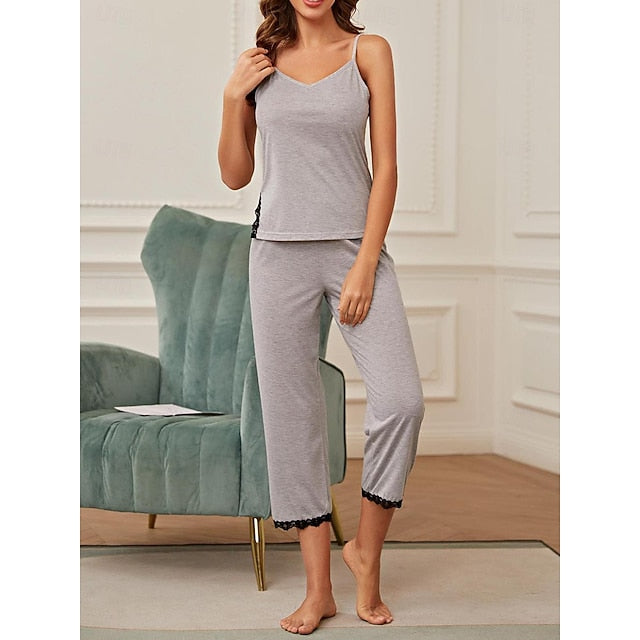 Women's Pajamas Sets Pure Color Comfort Home Daily Bed