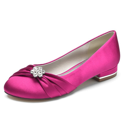 Wedding Women's with Light Flats Satin Rhinestone Blue