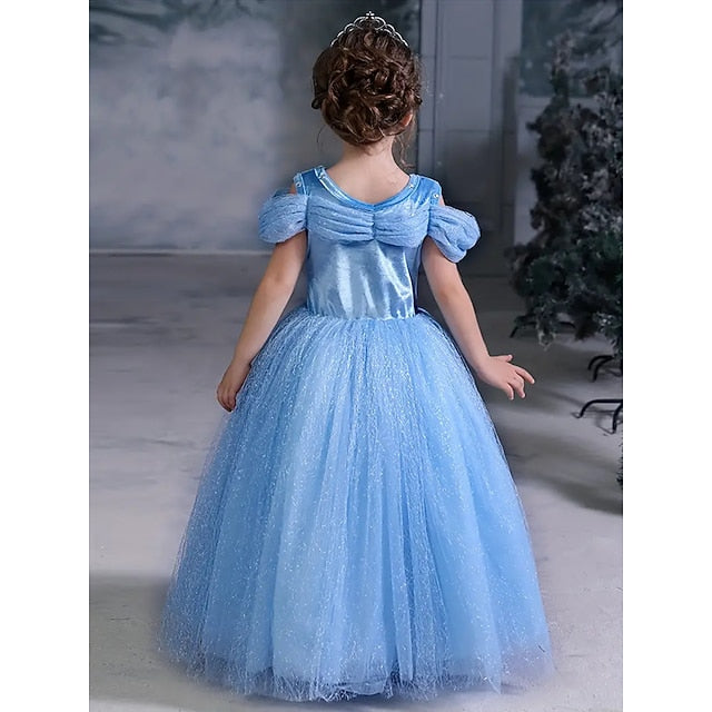 Girl Elsa Party Costume Tulle Theme Princess Frozen Flower Dress
