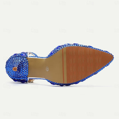 Women's Heels Slingback Pointed-Toe Rhinestone Crystal High