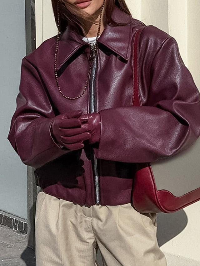 Leather Zipper Warm Faux Women's Comfortable Jacket Pocket