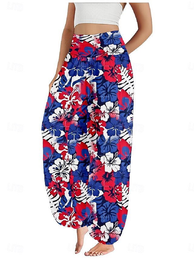 Women's Faux Cotton Linen Wide Leg Pants Trousers Ethnic