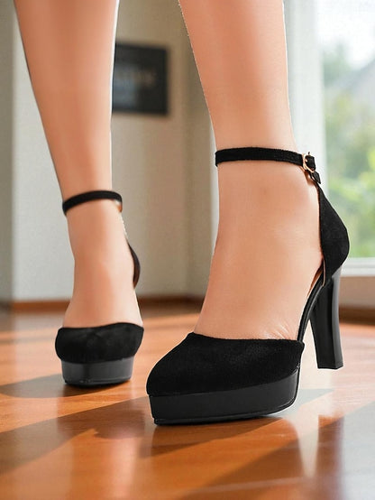 Platform High Strap Women's Burgundy Suede Heel 1950s Ankle