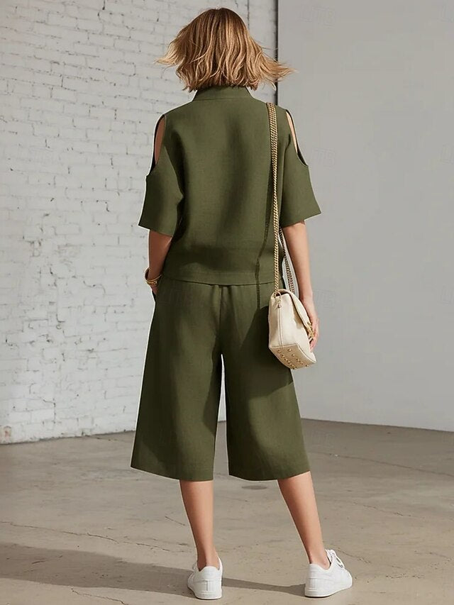 Women's Tracksuit Shorts Sets 3/4 Length Sleeve Shirt